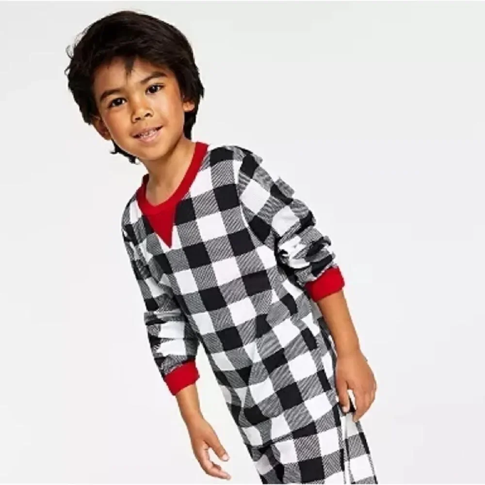FAMILY PAJAMAS Kid's Lightweight Thermal Waffle Buffalo Check PJ 1pc XL